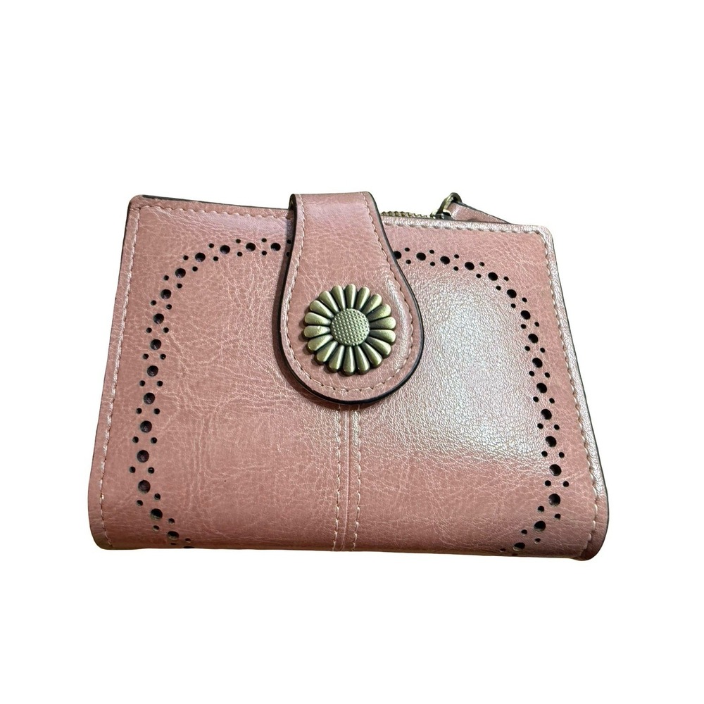 Sendefn Bifold Wallet Pink RFIP Card Holder Metal Flower Clasp Boho Chic Vegan